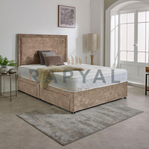 (6ft, 2 Drawers Same Side, Beige) Sydney Divan Bed with Memory Mattress & Headboard
