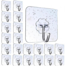Adhesive Hooks, Waterproof Self Adhesive Hook Heavy Duty Wall Hooks for Home Kitchen Bathroom (20 Pack)