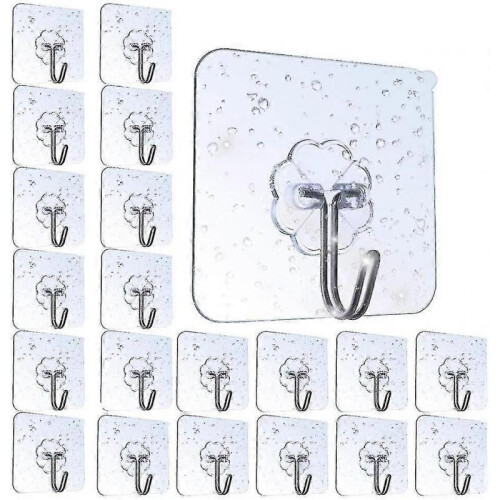 Adhesive Hooks, Waterproof Self Adhesive Hook Heavy Duty Wall Hooks for Home Kitchen Bathroom (20 Pack)