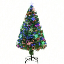 4FT Green Fibre Optic Artificial Christmas Tree Xmas Colourful LED Scattered Tree With Snowflakes Ornaments Fireproofing