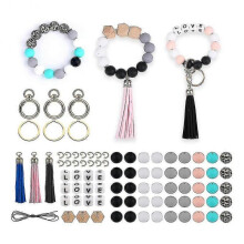 84pcs Silicone Beads Making Kit, Key Chain Accessories Bead Polygonal Wooden Beads for Key Chain Ma