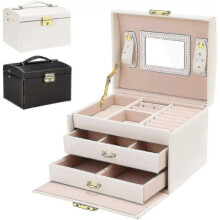 Jewellery Box with 2 Drawers Three Layers Pu Leather Jewelry Storage Box -t