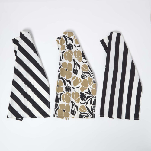 Homescapes Modern Pattern Black and White Tea Towels Set of Three