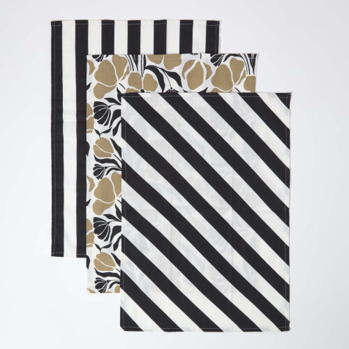 Homescapes Modern Pattern Black and White Tea Towels Set of Three 1
