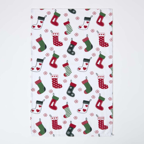 Homescapes Stockings Christmas Tea Towel 1