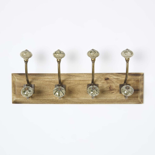 Homescapes Decorative Green Wall Mounted Coat Hook Rack 2