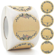 500 Pieces Kraft Paper Stickers, Self-adhesive Labels 5 Cm, Jam Jar Stickers
