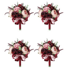 Bouquets for Weddings, Burgundy Red, 4 Pieces, Perfect for Bridal Bouquets, Wedding Decorations, Floral Arrangements
