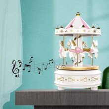 Carousel Music Box - Easy Twist, white - Classic decoration for 4 horses, Melody Beethoven I guess