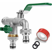 Double garden faucet, faucet with 2 outlet 3/4" - inlet 1/2", 1 roll of gasket