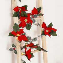 Flower String Light Christmas Artificial Poinsettia String Lights Party Decor