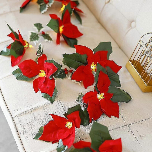 Flower String Light Christmas Artificial Poinsettia String Lights Party Decor 1