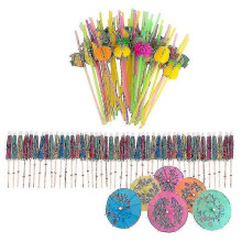 100 Pcs Fruit Straws Umbrella Straws Party Disposable Straws Table Decor Tropical Drinks for Cocktail Soft Drinks Hawaiian -Ao