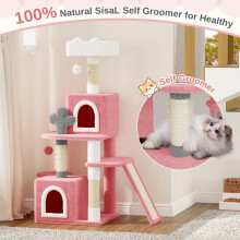 (Pink) Multi Level Cat Tree Tower Activity Centre Cats Climbing Tower 131cm Height