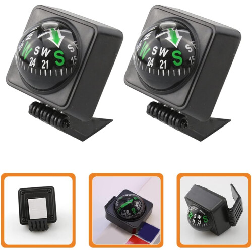 2 Pieces Car Compass With Vehicle Holder, Guide Ball Compass Dashboard Accessory In Black, Navigation Explorer Compass 1