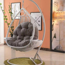 Rattan Swing Cushion Hammock Chair for Indoor Outdoor Use, Egg Shape Design for Garden Patio Furniture, 100% Weatherproof