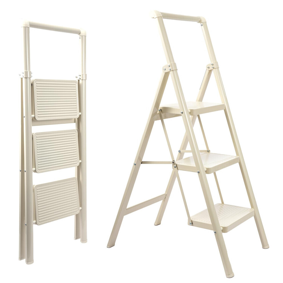 Heavy Duty 3 Step Folding Ladder With Handrail White