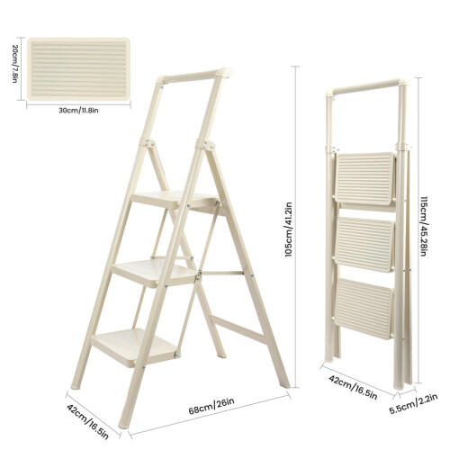 Heavy Duty 3 Step Folding Ladder with Handrail White 2