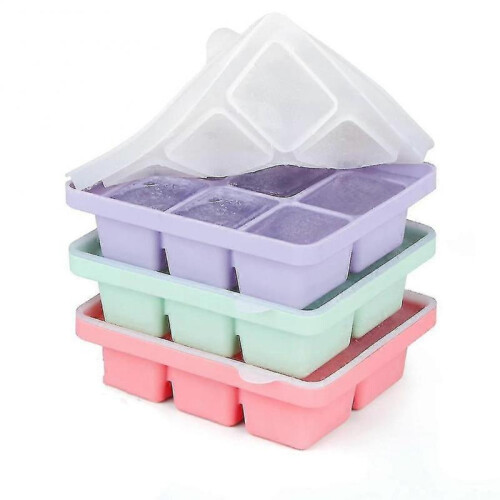 Ice Cube Tray with Lid, 3 Packs 18 Cubes, Silicone Large Ice Cube Molds, Flexible Stackable And Eas T