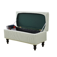 Stretch Ottoman Cover with Lid, Ivory Polarfleece Footstool Protector for Rectangular Folding Storage Bench, Size M