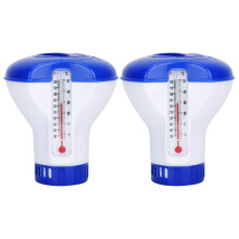 Chlorine Pool Floating Chemical Thermometer and Dispenser with Tablet Holder for Above Ground Pools (Pack of 2)