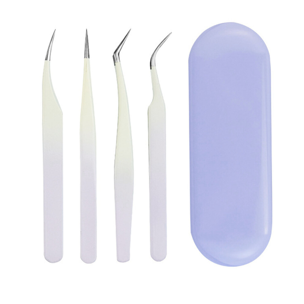4pcs Eyelash Tweezers Set Stainless Steel False