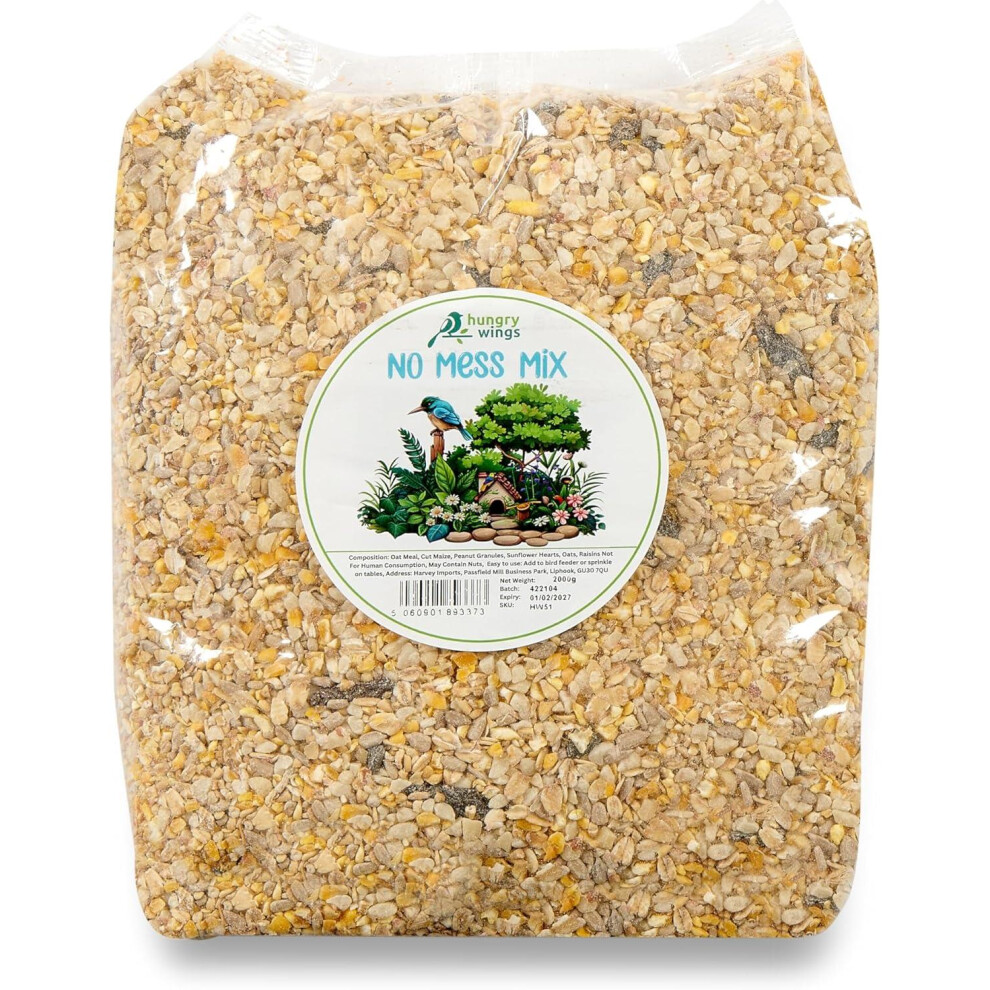 Hungry Wings No Mess Mix | Wild Bird Food | Husk-Free High Energy Seed Blend For Garden Birds 2Kg