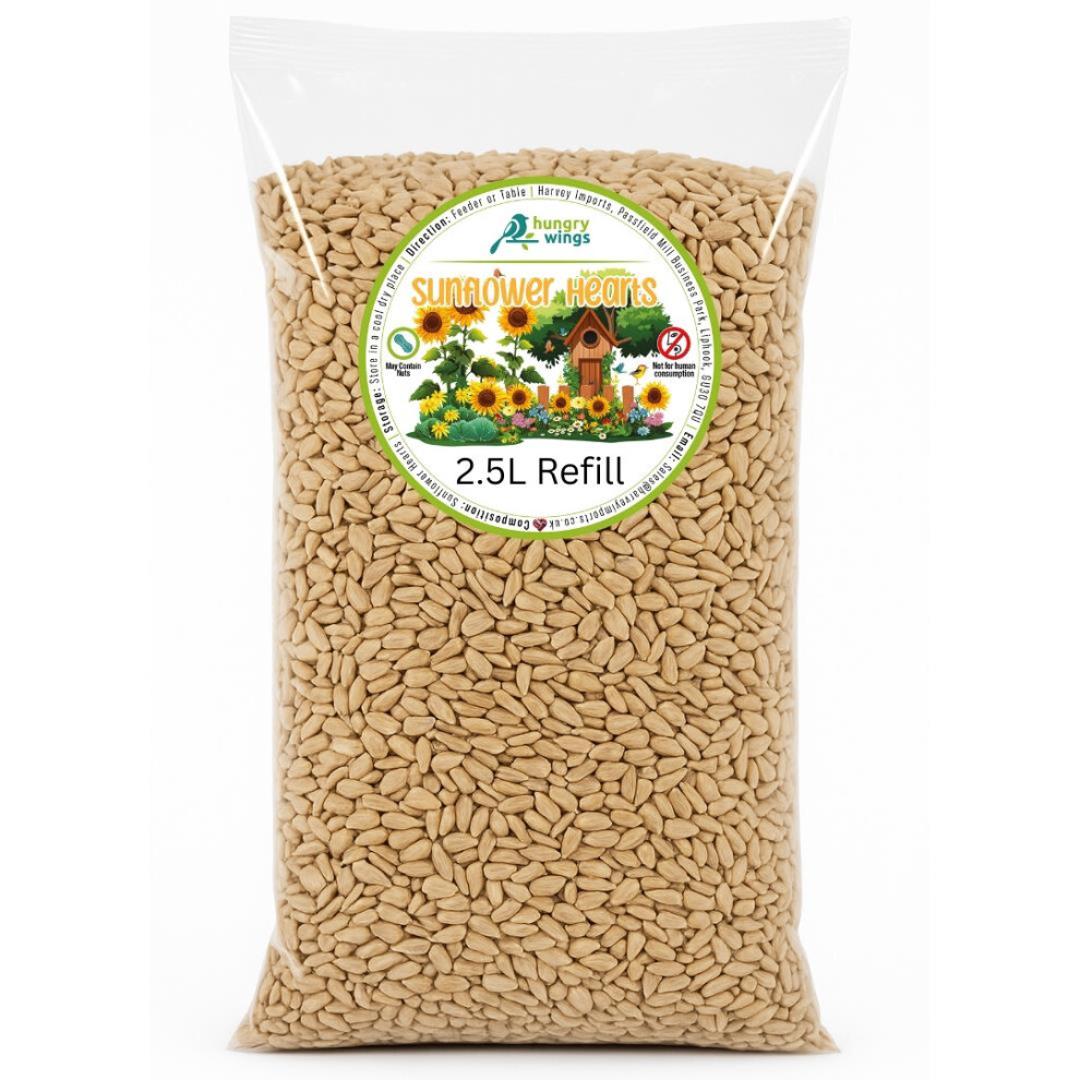 Hungry Wings Bird Food 2.5L Refill | Sunflower Hearts No Mess High Energy