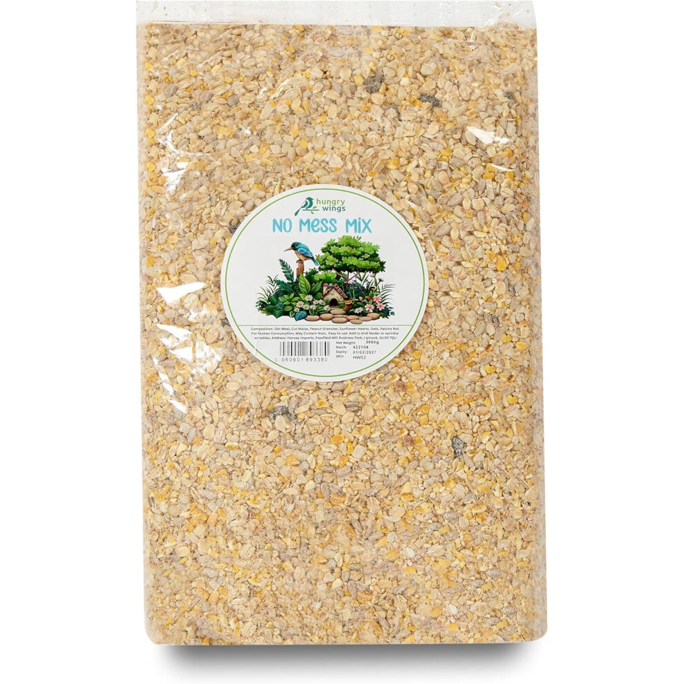 Hungry Wings No Mess Mix | Wild Bird Food | Premium Husk-Free High Energy Seed Blend 3Kg