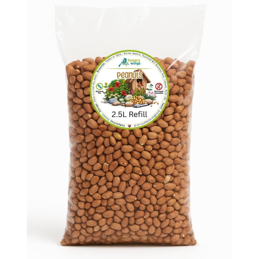 Hungry Wings Peanut Kernels Refill | Wild Bird Food | High Energy Protein & Oil-Rich Peanuts 2.5L