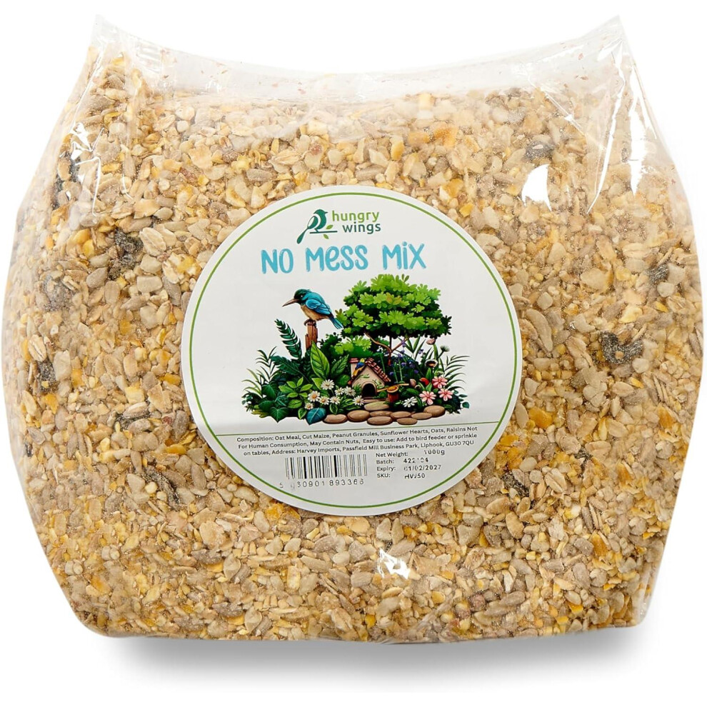 Hungry Wings No Mess Mix | Wild Bird Food | Husk-Free High Energy Seed Blend For Garden Birds 1Kg