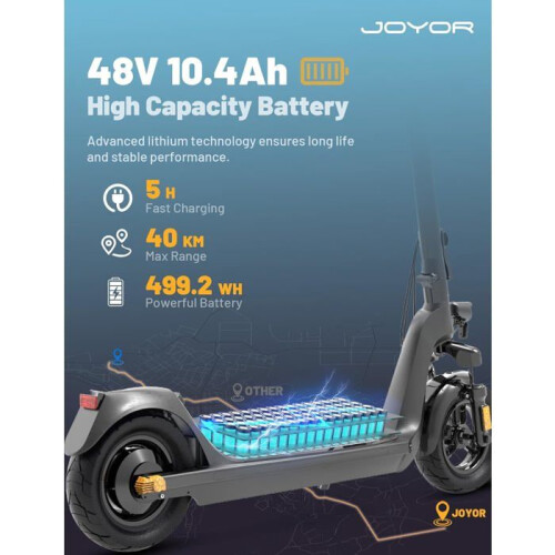 JOYOR C10E - Scooter elétrico Dobrável - ABE - Motor 500W - Bateria 48V 10.4AH - Max 20km/h - Pneus de 10 Polegadas - Preto 2