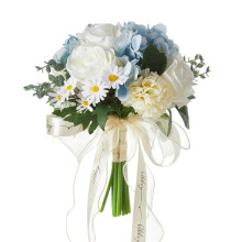 Wedding Bridal Bouquet Blue and White Flower Arrangement for Throwing at Weddings, Anniversaries, and Bridal Showers