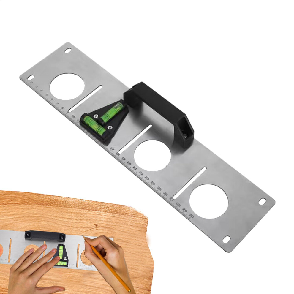 Stainless Steel Ruler And Leveler Tool For Accurate Hole Measurement, Slotted Wire Drawing Devices For Woodworkers 6038364350992