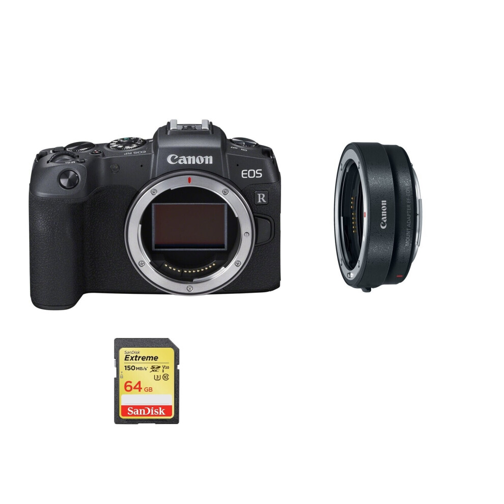 CANON EOS RP Body Black + EF-EOS R  Adapter + SanDisk 64GB SD card