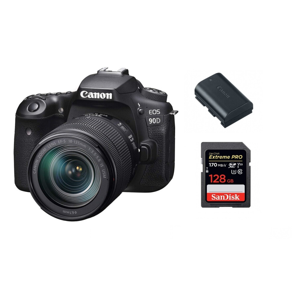 Canon Eos 90D Kit Ef-S 18-135Mm F3.5-5.6 Is Usm+Sandisk 128Gb+Lp-E6n