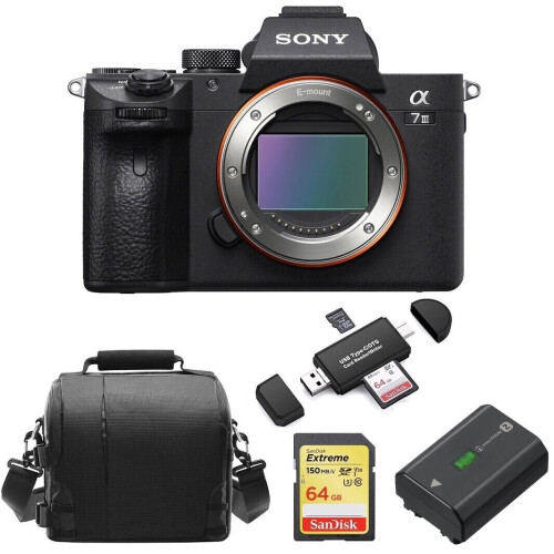Sony A7 III Gehäuse-Set mit 64 GB SD-Karte, Tasche, NP-FZ100 Akku & Kartenleser – Vollformat, 24,2 MP