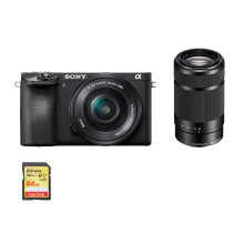 SONY A6500 Zwart + SEL 16-50MM + SEL 55-210MM + 64 GB SD-kaart