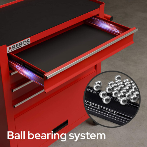 AREBOS AREBOS 4-Drawer +Compartment Tool Cabinet Garage Tool Chest with Wheels Workshop Tool Storage Lockable Red 2