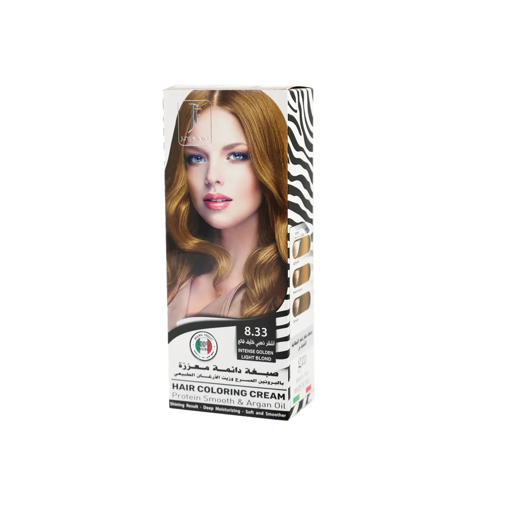 Cream Jungle Fever Hair Coloring Kit 8.33 Intense Golden Light Blond | Bright Golden Blonde Hair Dye, Full Gray Coverage, Permanent
