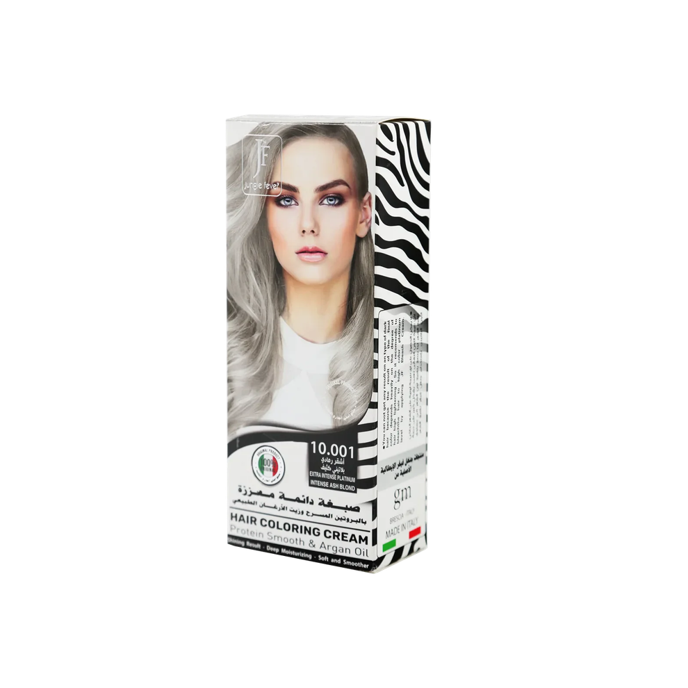 Cream,Silver Jungle Fever Hair Coloring Cream Kit 10.001 Platinum Intense Ash Blond | High-Lift Permanent Hair Dye, Cool Platinum Blonde, Gray Coverage