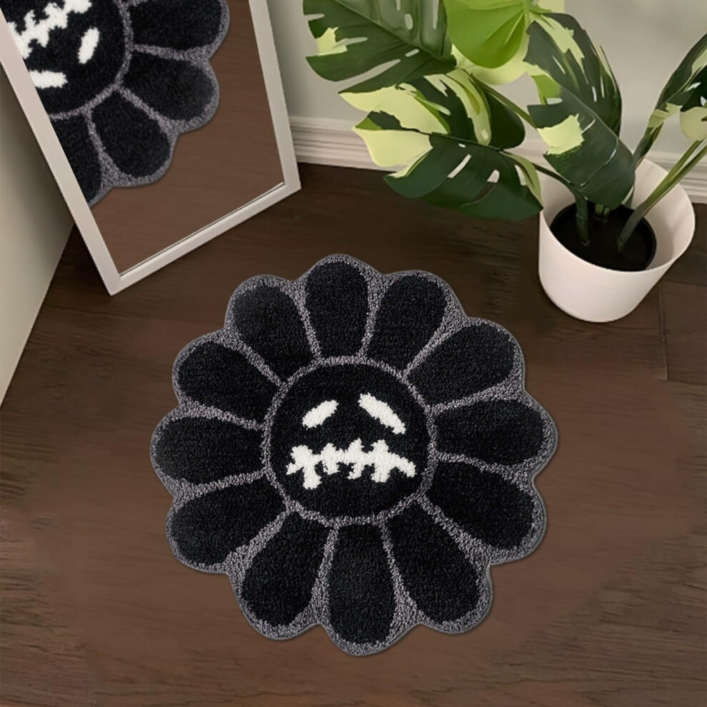 (Smiling Sunflower 02, 100*100cmï¼Imitation cashmereï¼) Halloween sunflower carpet in an irregular bedroom, soft and comfortable bedside blanket