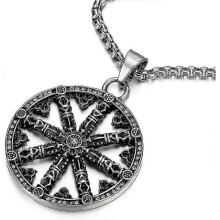 Mens Large Steel Dharma Chakra Pendant Dharma Wheel Of Law Symbol Necklace with 30 In Chain Tw