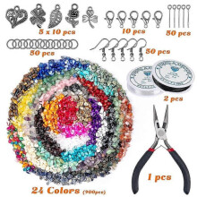 Jewellery Making Set, 24 Colours Natural Gemstone Beads, 5-7 Mm Stone Beads, 1073 Pieces Rings Diy Kit for Diy Jewellery Necklace Bracelet Earring Tw