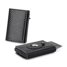 Real Leather Wallet for Smart Air Tag, Rfid Credit Card Money Holder Automatic Pop Up Mini Aluminum Wallet Tw