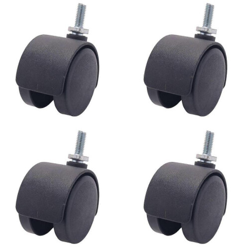 6mm Threaded Stem 40mm Dual Wheel Rotatable Caster Black Tw