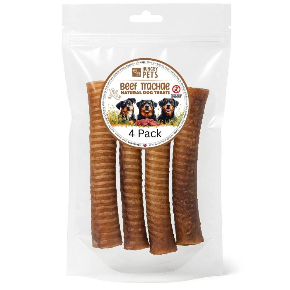 Hungry Pets Beef Trachea 15Cm 4 Pack | Natural Free Dog Chews Joint Health Grain