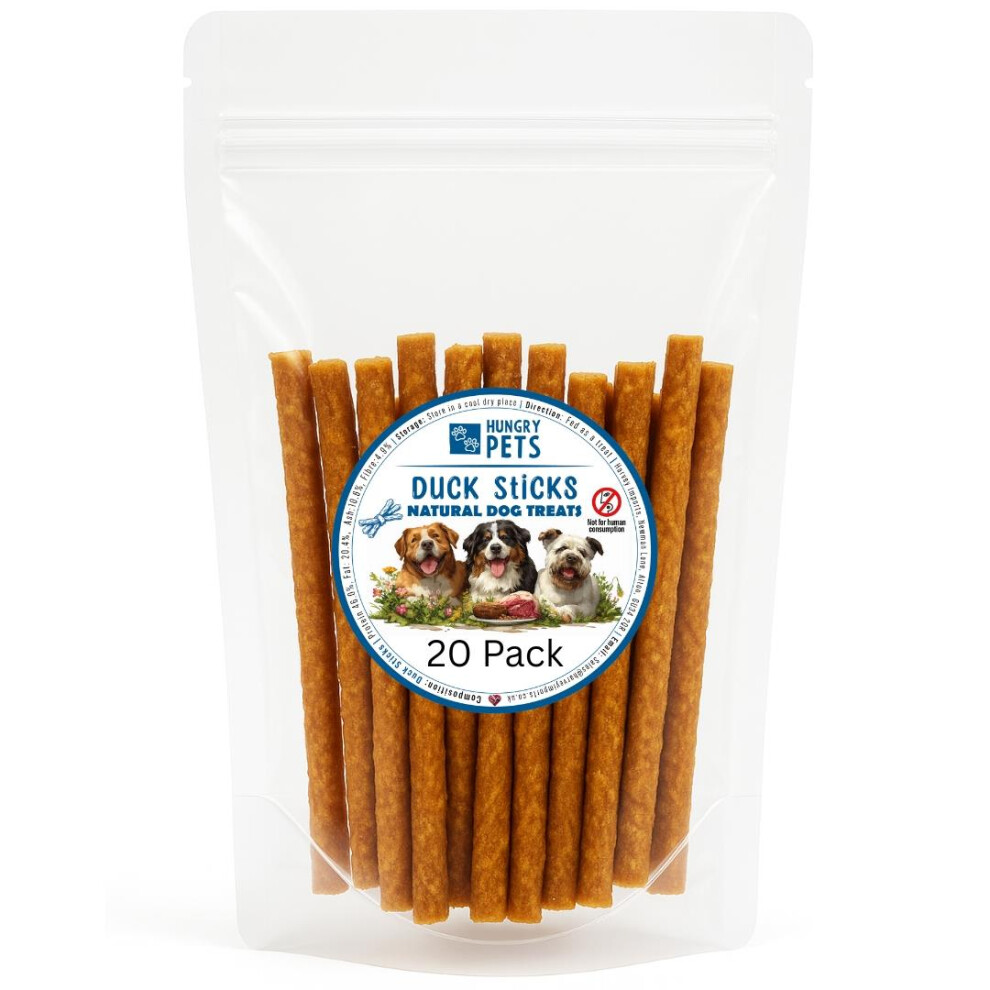 Hungry Pets Grain Duck Sticks 20 Pack | Natural Dog Treats | High Protein -Free Chews In Resealable Pouch