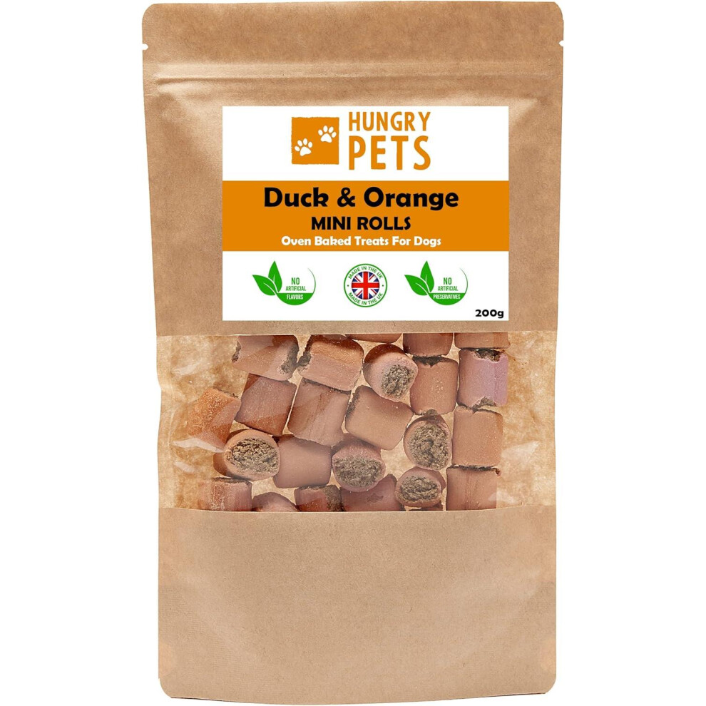Hungry Pets Duck & Orange Rolls 200g Pouch | Dog Biscuit Treats | Crunchy Flavoured Snacks for All Breeds