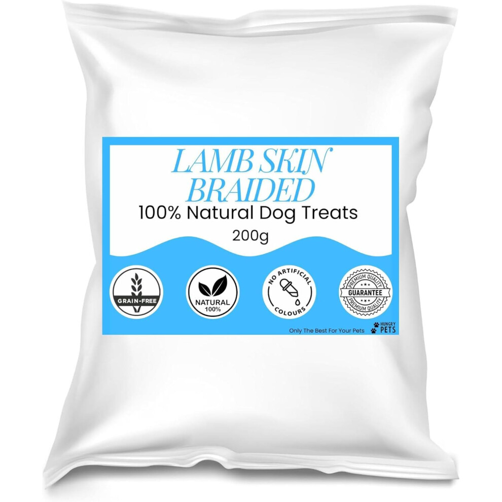 Hungry Pets Lamb Skin Braided Dog Chews 15Cm | 200G Pouch | Natural Long-Lasting Treats For All Breeds